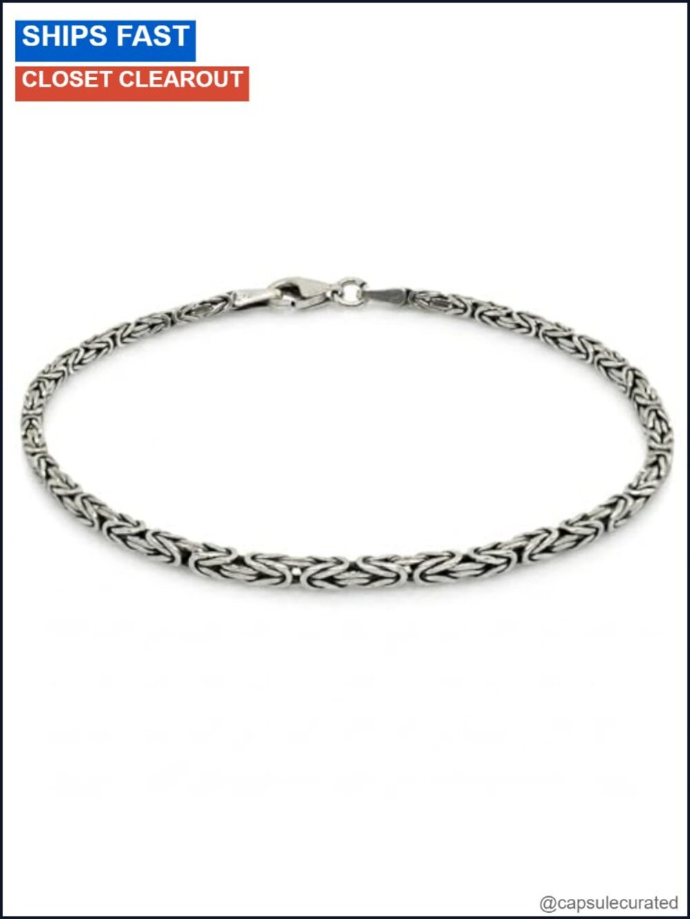 925 Sterling Silver Byzantine Chain Bracelet 2mm Unisex